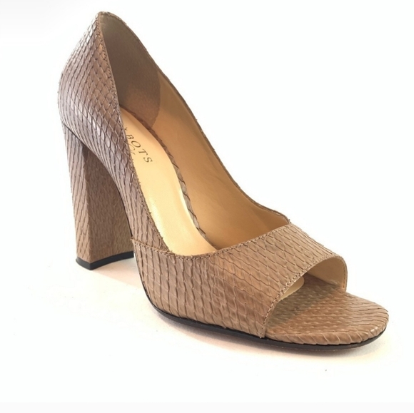 Talbots Leather Faux Snakeskin Embossed Ombre Peep Toe Block Heel Size 7B - Picture 1 of 15
